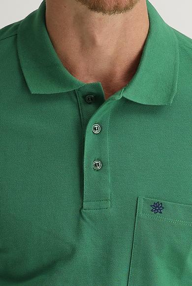 Erkek Giyim - ÇAĞLA YEŞİLİ L Beden Polo Yaka Regular Fit Nakışlı Tişört