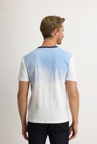 Erkek Giyim - BEYAZ XL Beden Bisiklet Yaka Regular Fit Baskılı Tişört