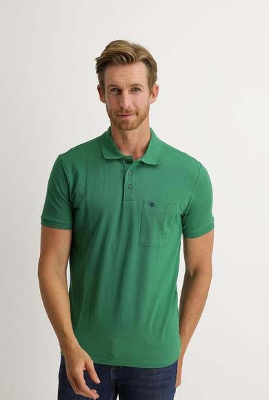 Erkek Giyim - ÇAĞLA YEŞİLİ L Beden Polo Yaka Regular Fit Nakışlı Tişört