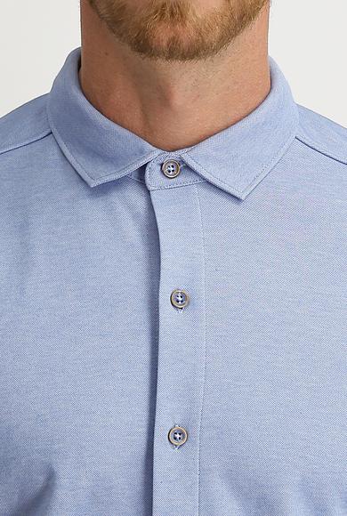 Erkek Giyim - MAVİ XXL Beden Yarım İtalyan Yaka Slim Fit Gömlek Tişört