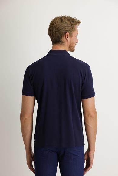 Erkek Giyim - ORTA LACİVERT L Beden Polo Yaka Regular Fit Nakışlı Tişört