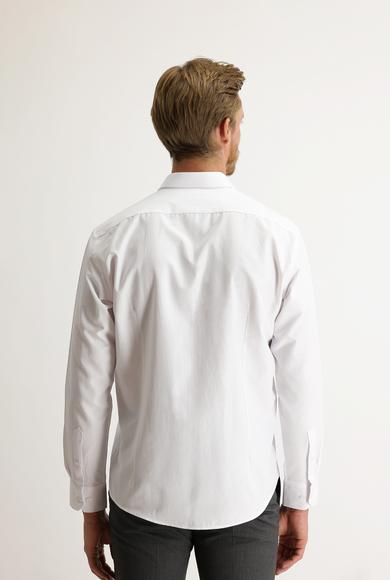 Erkek Giyim - BEYAZ L Beden Uzun Kol Slim Fit Desenli Gömlek
