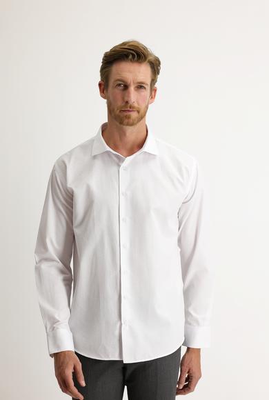 Erkek Giyim - BEYAZ M Beden Uzun Kol Slim Fit Desenli Gömlek