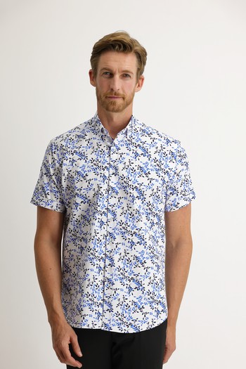 Erkek Giyim - Kısa Kol Relax Fit Desenli Gömlek
