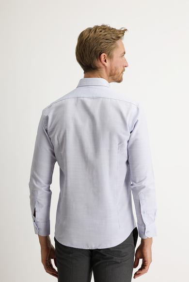 Erkek Giyim - GÖK MAVİSİ XL Beden Uzun Kol Slim Fit Desenli Gömlek