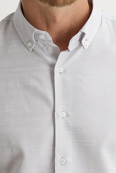 Erkek Giyim - AÇIK GRİ L Beden Uzun Kol Slim Fit Desenli Gömlek