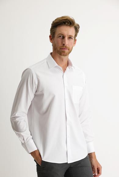 Erkek Giyim - BEYAZ L Beden Uzun Kol Desenli Klasik Gömlek