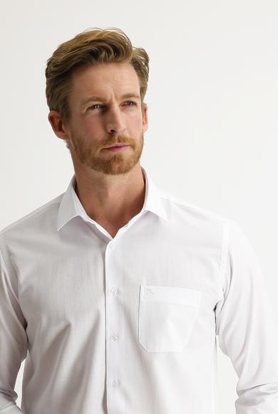 Erkek Giyim - BEYAZ XL Beden Uzun Kol Desenli Klasik Gömlek