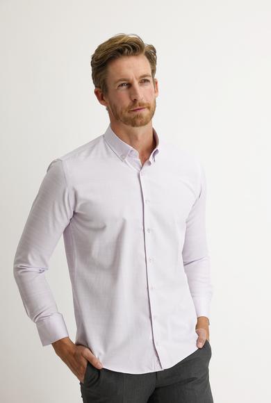 Erkek Giyim - LİLA XL Beden Uzun Kol Slim Fit Desenli Gömlek