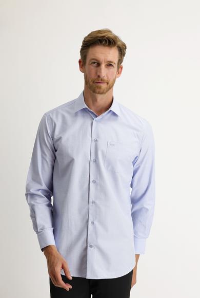 Erkek Giyim - AÇIK MAVİ L Beden Uzun Kol Klasik Desenli Gömlek