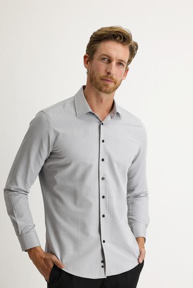 Erkek Giyim - SİYAH M Beden Uzun Kol Slim Fit Desenli Gömlek