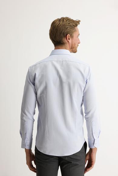 Erkek Giyim - UÇUK MAVİ XXL Beden Uzun Kol Slim Fit Desenli Gömlek