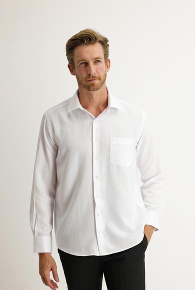 Erkek Giyim - BEYAZ M Beden Uzun Kol Klasik Desenli Gömlek