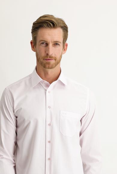 Erkek Giyim - PEMBE XXL Beden Uzun Kol Desenli Klasik Gömlek