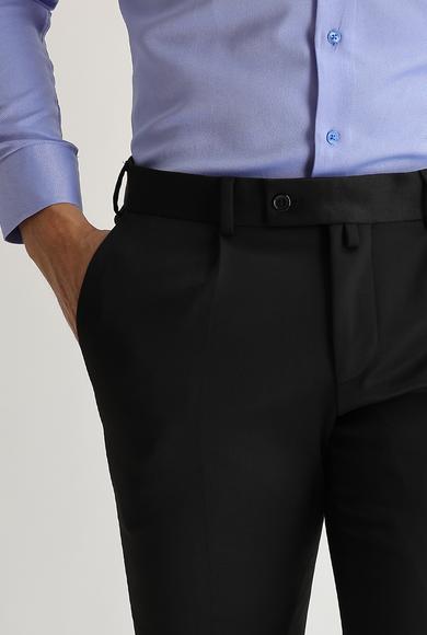 Erkek Giyim - SİYAH 56 Beden Slim Fit Pileli Klasik Pantolon