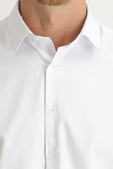 Erkek Giyim - BEYAZ S Beden Uzun Kol Desenli Klasik Gömlek