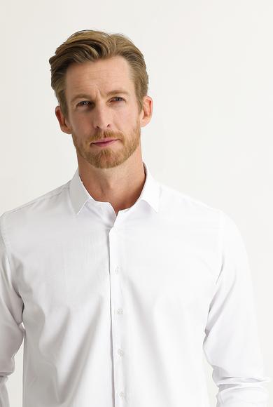 Erkek Giyim - BEYAZ 3X Beden Uzun Kol Desenli Klasik Gömlek