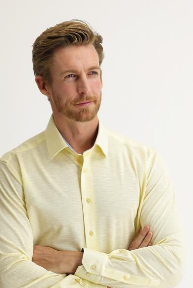 Erkek Giyim - AÇIK SARI L Beden Uzun Kol Slim Fit Desenli Gömlek