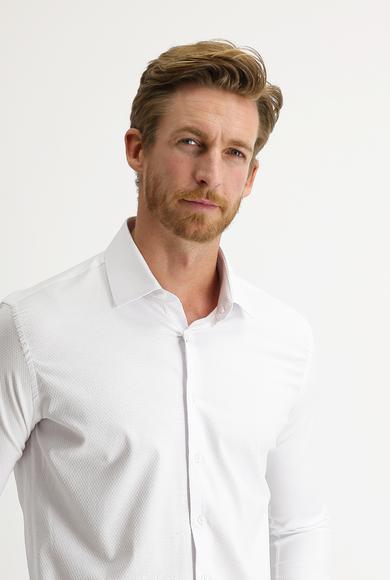 Erkek Giyim - BEYAZ XL Beden Uzun Kol Slim Fit Manşetli Klasik Gömlek