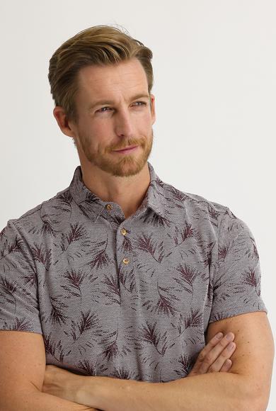 Erkek Giyim - ŞARAP BORDO XL Beden Polo Yaka Regular Fit Desenli Tişört
