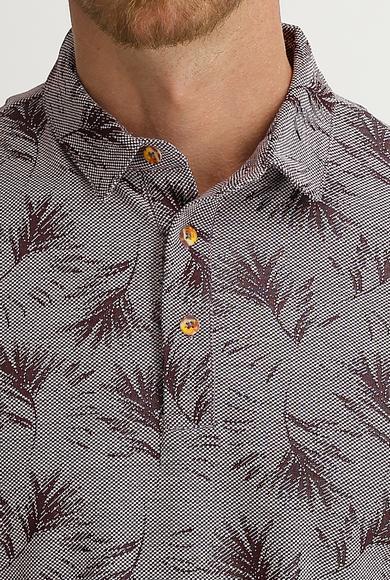 Erkek Giyim - ŞARAP BORDO XL Beden Polo Yaka Regular Fit Desenli Tişört
