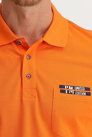 Erkek Giyim - AÇIK TURUNCU M Beden Polo Yaka Slim Fit Baskılı Tişört