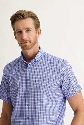 Erkek Giyim - KOYU MAVİ XL Beden Kısa Kol Regular Fit Desenli Gömlek