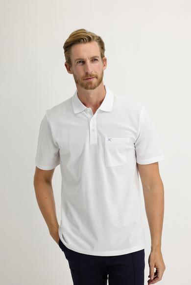 Erkek Giyim - BEYAZ S Beden Polo Yaka Regular Fit Nakışlı Tişört