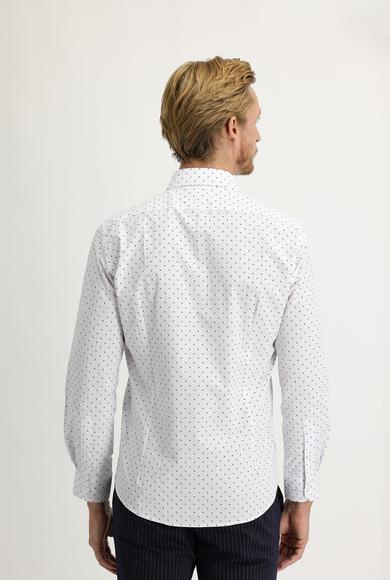Erkek Giyim - BEYAZ S Beden Uzun Kol Slim Fit Baskılı Gömlek