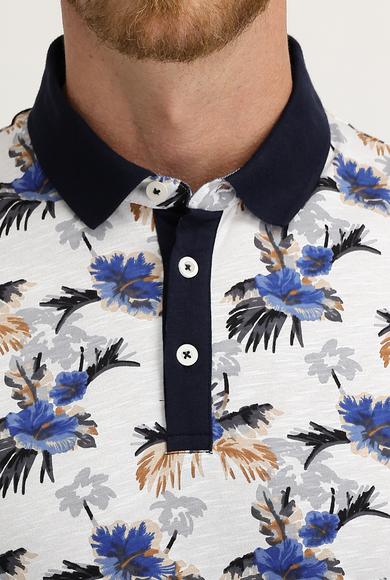 Erkek Giyim - BEYAZ M Beden Polo Yaka Süper Slim Fit Baskılı Tişört