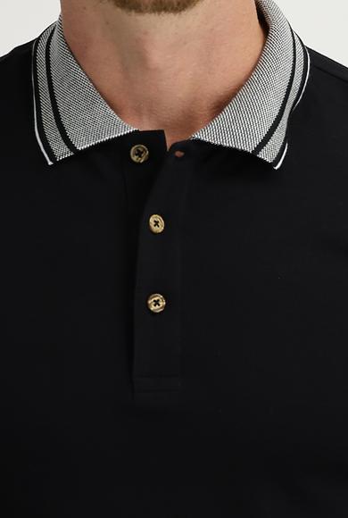 Erkek Giyim - ORTA LACİVERT XL Beden Polo Yaka Slim Fit Tişört