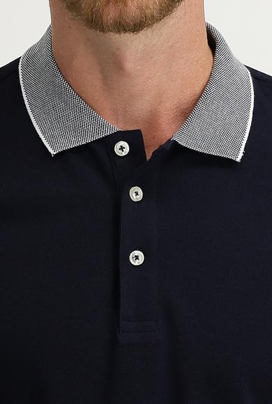 Erkek Giyim - ORTA LACİVERT M Beden Polo Yaka Slim Fit Tişört