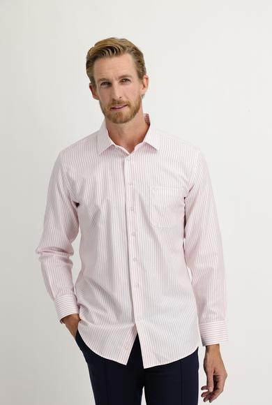 Erkek Giyim - TOZ PEMBE 3X Beden Uzun Kol Regular Fit Çizgili Gömlek