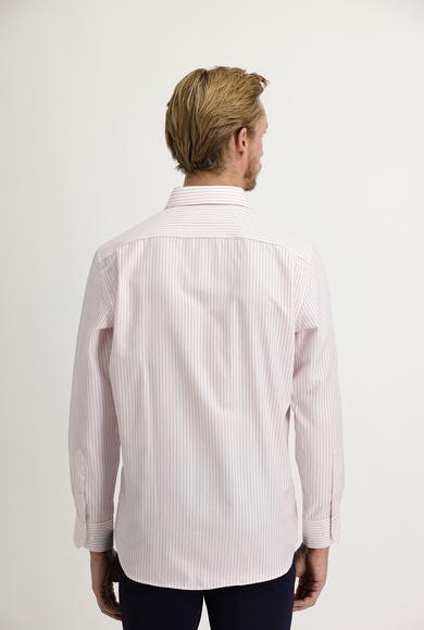 Erkek Giyim - TOZ PEMBE L Beden Uzun Kol Regular Fit Çizgili Gömlek