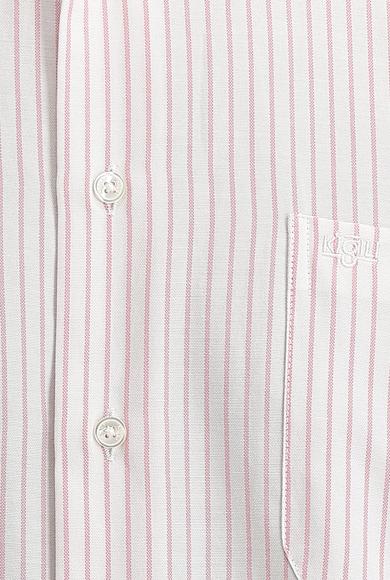 Erkek Giyim - TOZ PEMBE 3X Beden Uzun Kol Regular Fit Çizgili Gömlek