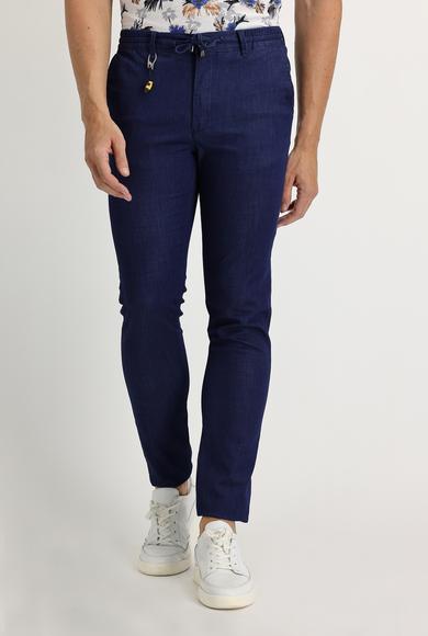 Erkek Giyim - AÇIK MAVİ 50 Beden Slim Fit Beli Lastikli İpli Spor Pantolon