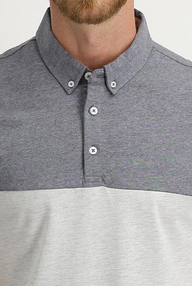 Erkek Giyim - ORTA GRİ MELANJ M Beden Polo Yaka Regular Fit Desenli Tişört