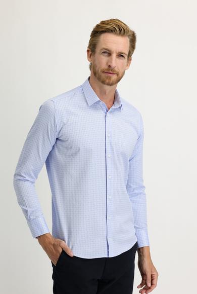 Erkek Giyim - AÇIK MAVİ XXL Beden Uzun Kol Slim Fit Desenli Gömlek