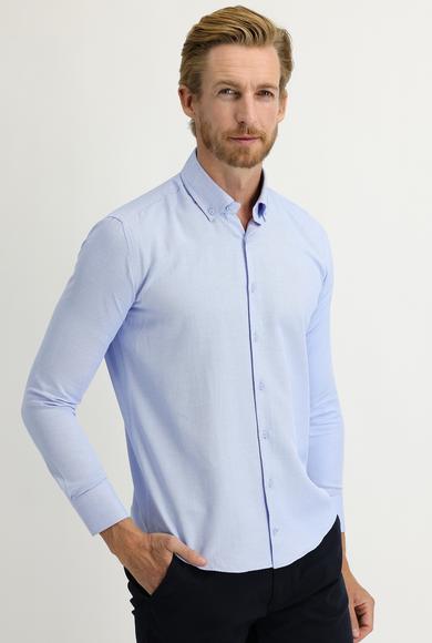 Erkek Giyim - AÇIK MAVİ XXL Beden Uzun Kol Slim Fit Gömlek