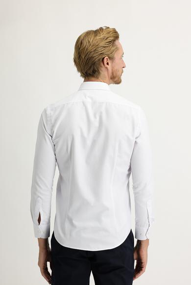 Erkek Giyim - BEYAZ XXL Beden Uzun Kol Slim Fit Desenli Gömlek
