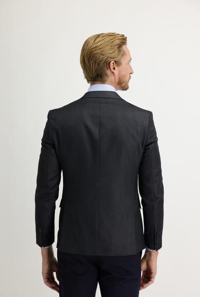 Erkek Giyim - KOYU ANTRASİT 48 Beden Slim Fit Balık Sırtı Ceket