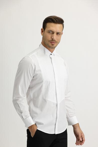Erkek Giyim - BEYAZ XL Beden Uzun Kol Ata Yaka Slim Fit Gömlek