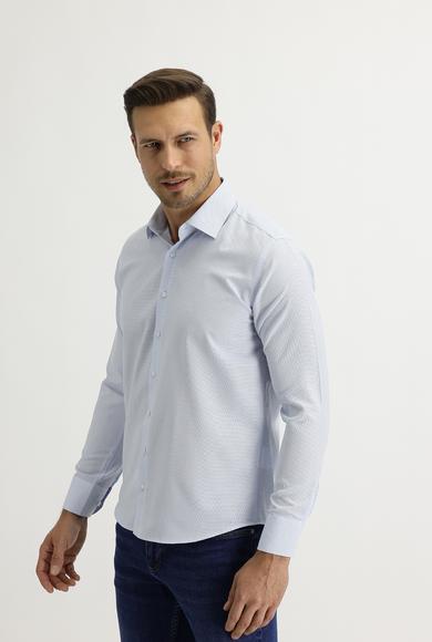 Erkek Giyim - AÇIK MAVİ XS Beden Uzun Kol Slim Fit Desenli Gömlek