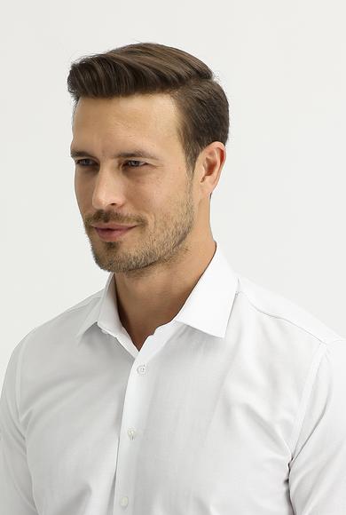 Erkek Giyim - BEYAZ S Beden Uzun Kol Slim Fit Desenli Gömlek