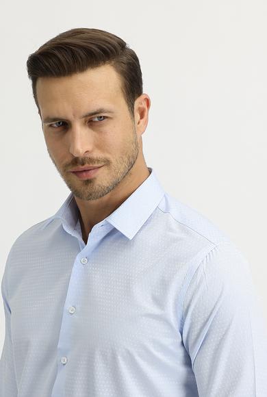 Erkek Giyim - UÇUK MAVİ XS Beden Uzun Kol Slim Fit Desenli Gömlek