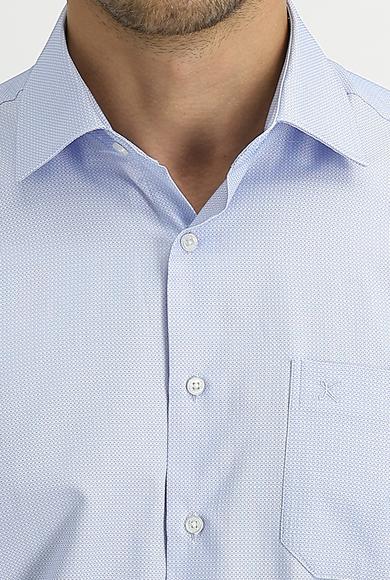 Erkek Giyim - GÖK MAVİSİ S Beden Uzun Kol Desenli Klasik Gömlek