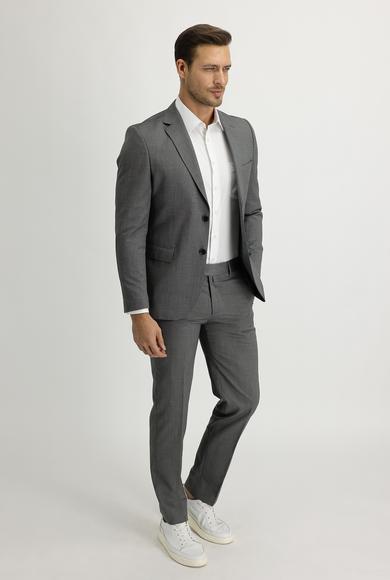 Erkek Giyim - ORTA GRİ MELANJ 56 Beden Slim Fit Desenli Takım Elbise