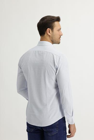 Erkek Giyim - AÇIK MAVİ M Beden Uzun Kol Slim Fit Desenli Gömlek