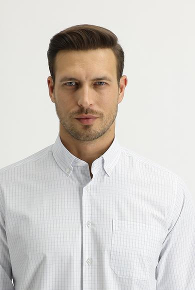 Erkek Giyim - AÇIK MAVİ XL Beden Uzun Kol Regular Fit Kareli Gömlek