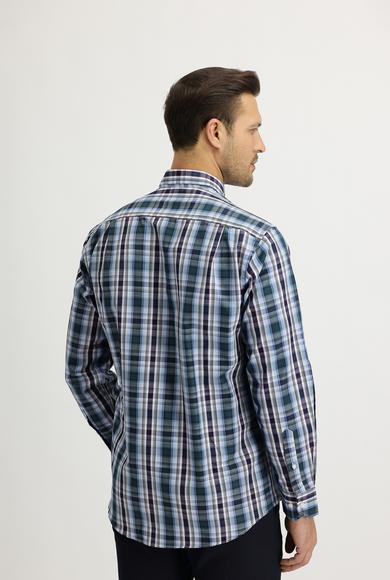Erkek Giyim - ÇİMEN YEŞİLİ S Beden Uzun Kol Regular Fit Ekose Gömlek